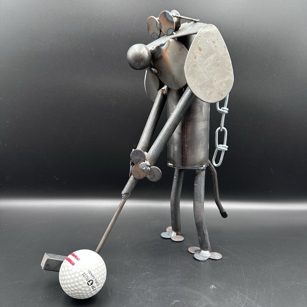 Richard & Kolb Scrap Metal Art Dog Playing Golf